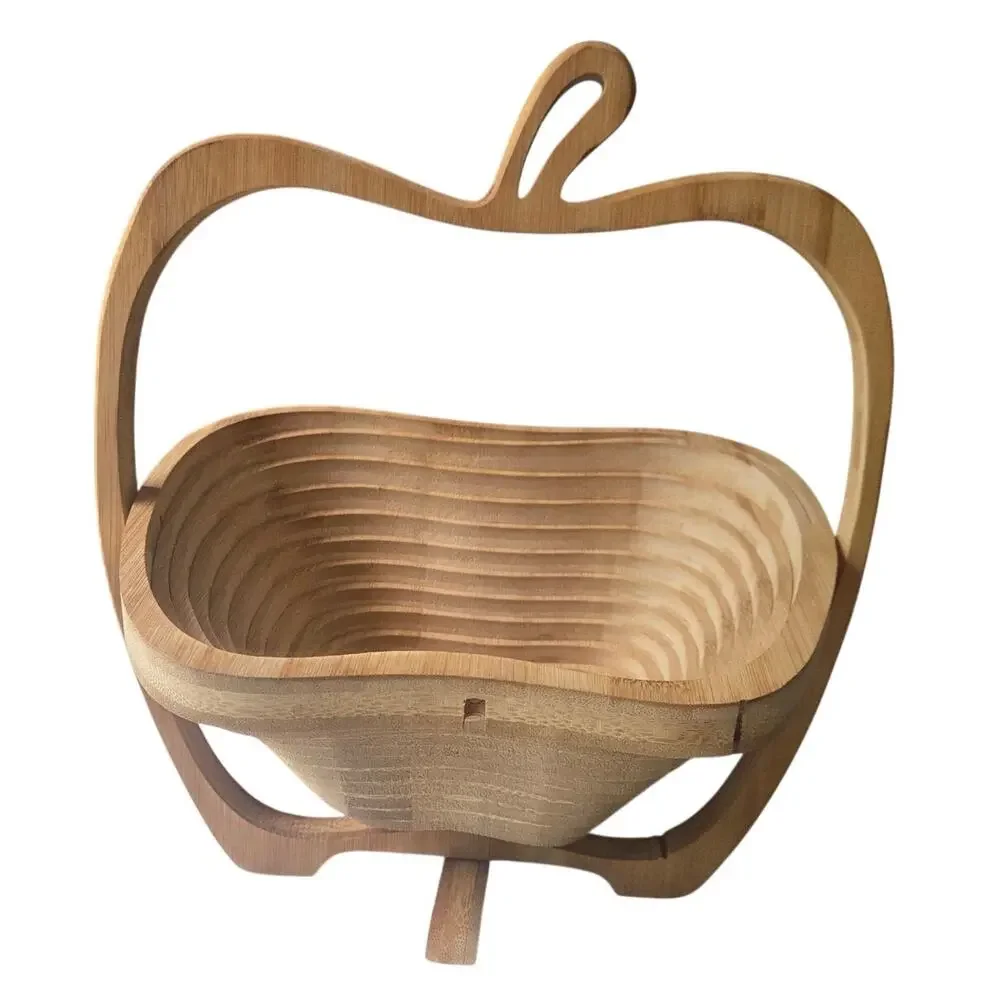 VTG Apple Shaped Collapsible Bamboo Fruit Basket Farmhouse Cottage Kitchen Decor